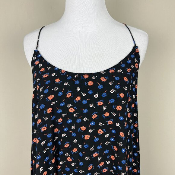 Madewell Midi Dress Womens 12 Black Floral Tie Back Slip Prairie Posies Sundress - Picture 5 of 13